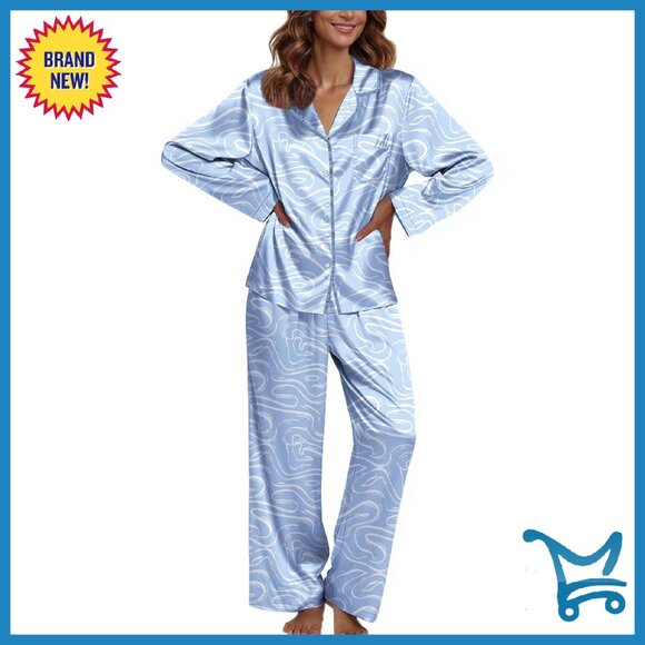 Silk Satin Pajama Set Long Sleeve Button Down Lounge Wear Women's Sleepwear